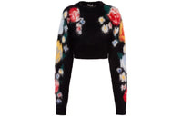 MIU MIU Women's Floral Knit Crewneck Sweater Black