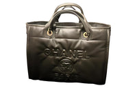 CHANEL Leather Tote Bag Shopping Bag Shoulder Bag Handbag Small Size Women's Khaki