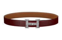 HERMES Leather Belts Men Red Brown