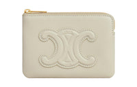 CELINE Triomphe Arc De Triomphe Smooth Cow Leather Card Holder Coin Purse Women's Ecru