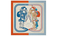HERMES Shawl Women's Orange/Blue/Beige