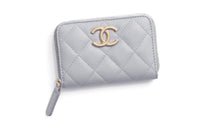 CHANEL Shiny Calfskin Coin Purse Women's Gray