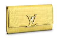 LOUIS VUITTON Capucines Matte Crocodile Leather KapSin Wallet Women's Matte Yellow