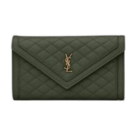 SAINT LAURENT GABY Lambskin Wallet Large Size Women's Green