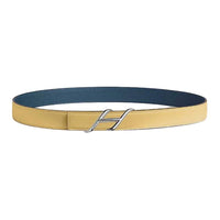HERMES Calfskin Leather Belts Women's Yellow Chick/Marine Blue Width 2.4cm
