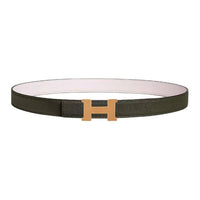 HERMES Gold-Plated Leather Belts Unisex Light Purple/Gray Green Width: 2.4cm