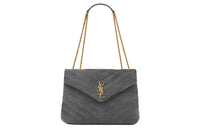 SAINT LAURENT LOULOU Suede Shoulder Bag Crossbody Bag Medium Size Women's Gray