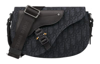 DIOR Printed Fabric With Grain Cow Leather Saddle Messenger Bag, Shoulder Bag, Crossbody Bag Unisex Black