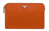 PRADA Saffiano Leather Material Clutch Men's Papaya Color