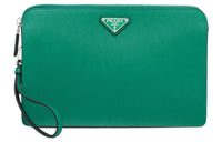 PRADA Saffiano Leather Clutch Men's Green