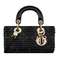 DIOR Lady D-JOY Embroidered Satin Shoulder Bag Crossbody Bag Handbag Extra Mini Women's Black