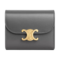 CELINE Triomphe Calfskin Wallet Small Size Women's Coal Gray