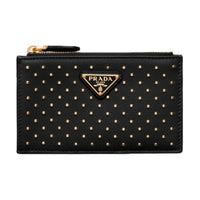PRADA Leather Card Holder Women's Black