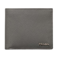 PRADA Leather Wallet Unisex Marble Gray With Caramel Accents