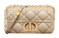 DIOR Caro Calfskin Chain Shoulder Bag Crossbody Bag Medium Size Women's Natural