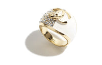 CHANEL Metal Resin Rhinestone Crystal Rings Women's Gold/White