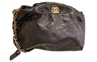 CHANEL Pleated Diamond Pattern Cloud Bag Crossbody Bag Shoulder Bag Women's Black