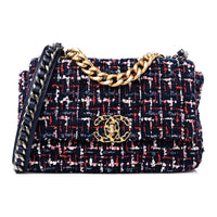 CHANEL Tweed Shoulder Bag Crossbody Bag Medium Size Women's Marine Blue & Red