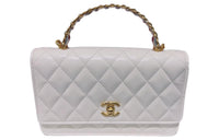 CHANEL Cow Leather Wealth Bag Wallet One Shoulder Handbag Regular Women's White