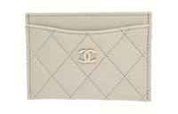 CHANEL Lambskin Card Clip Card Holder Women's Light Gray