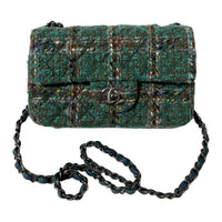 CHANEL Twill Velvet Crossbody Bag Shoulder Bag Women's Turquoise