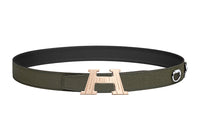 HERMES Letter Buckle Smooth Closure Calfskin Leather Belts Unisex Green 3.2cm