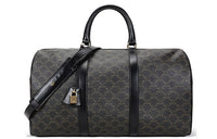 CELINE Triomphe Cow Leather Shoulder Bag Travel Bag Large Size Men's Black Tawny