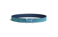 HERMES Calfskin Leather Belts Men's Blue Width 3.2cm