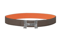 HERMES Individual Elegance Silver Buckle Epsom Calfskin Double-Sided Leather Belt Men's Brown/Orange Width: 3.8cm