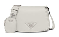 PRADA Leather Shoulder Bag Crossbody Bag Women's Chalk White