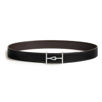 HERMES Calfskin Stainless Steel Rubber Leather Belts Women's Black/Brown Width: 3.2CM