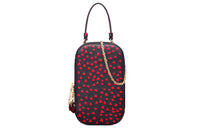 DIOR Lady Dior Cow Leather One Shoulder Crossbody Cell Phone Pouch Women's Navy & Red