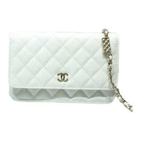CHANEL WOC Embossed Grain Cow Leather Wealth Bag Shoulder Bag Crossbody Bag Mini Women's White