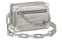 LOUIS VUITTON SOFT TRUNK Matte Crocodile Leather Box Bag Shoulder Bag Crossbody Bag Mini Men's Silver
