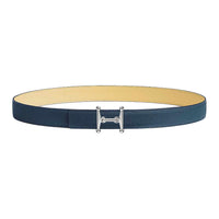 HERMES Palladium Plated Leather Belts Women's Blue Yellow Width 2.4CM