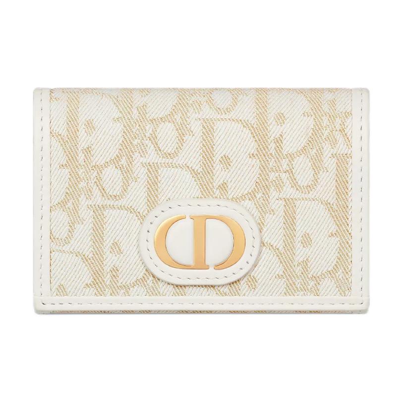 DIOR 30 Montaigne Cotton Wallet Women's Brown & White