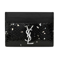 SAINT LAURENT CASSANDRE Python Skin Card Holder Women's Black & White