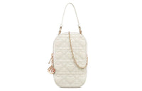 DIOR Lady Dior Sheepskin One Shoulder Crossbody Cell Phone Pouch Women's White