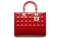 DIOR Lady D Lite Cow Leather Handbag Women's Cherry Red