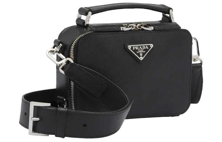PRADA Brique Cow Leather Crossbody Handbags Men's Black