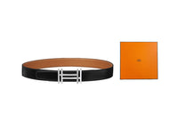 HERMES Leather Belts Men Black Gold-Box