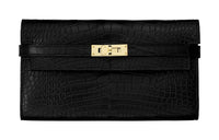 HERMES Kelly Wallet Matte Crocodile Leather Wallet Women's 89 Noir Black