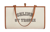 CELINE Textile With Cow Leather Patchwork Portable Crossbody Bag Shoulder Bag Women's Natural Brown