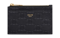 CELINE Triomphe Calfskin Zip Card Holder Women's Black
