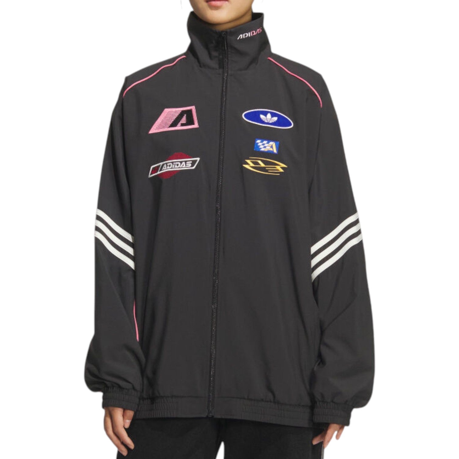 adidas Moto Sports Oversize Jacket Asia Sizing 'Black Pink' KG6676