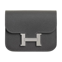 HERMES Constance Slim Epsom Calfskin Wallet Women's 88 Graphite Graphite Gray