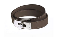 HERMES Leather Bangles Unisex Gray