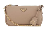 PRADA Re-Edition Leather Shoulder Bag Unisex Khaki