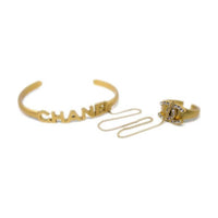 CHANEL 2001 Logo Lettering Cuff Chain Ring