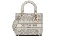 DIOR Embroidery Lady Dior Bag, Handbag, Shoulder Bag, Crossbody Bag Medium Size Women's Gray